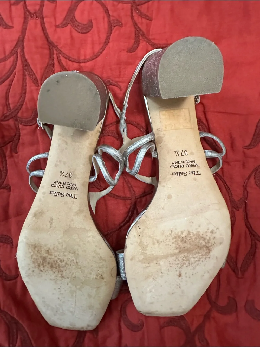 Strappy Metallic Block Heel Sandals - Silver